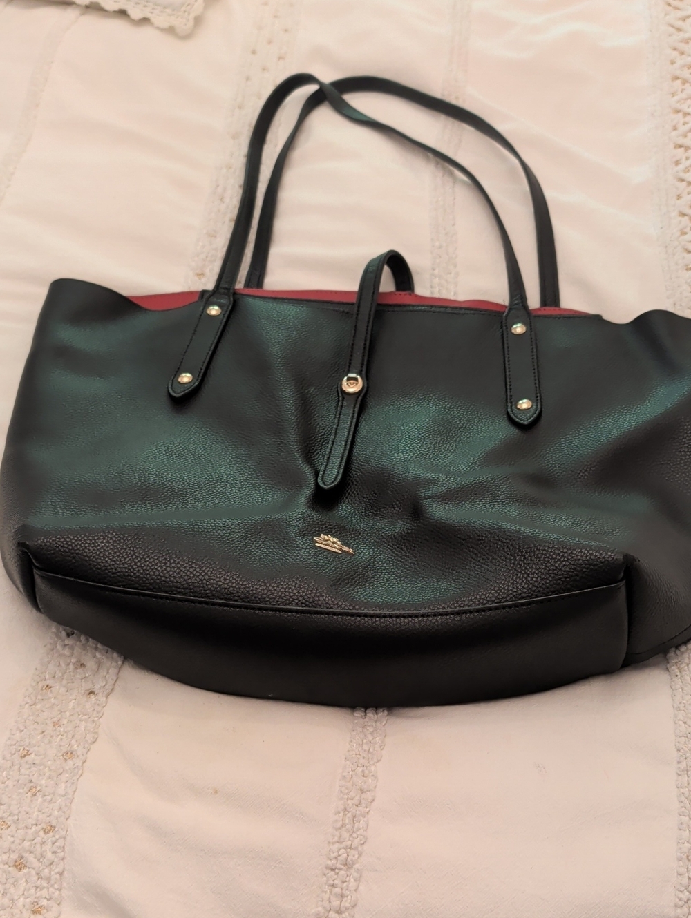 Black Leather Tote Bag with Red Trim - Classic Everyday Carry